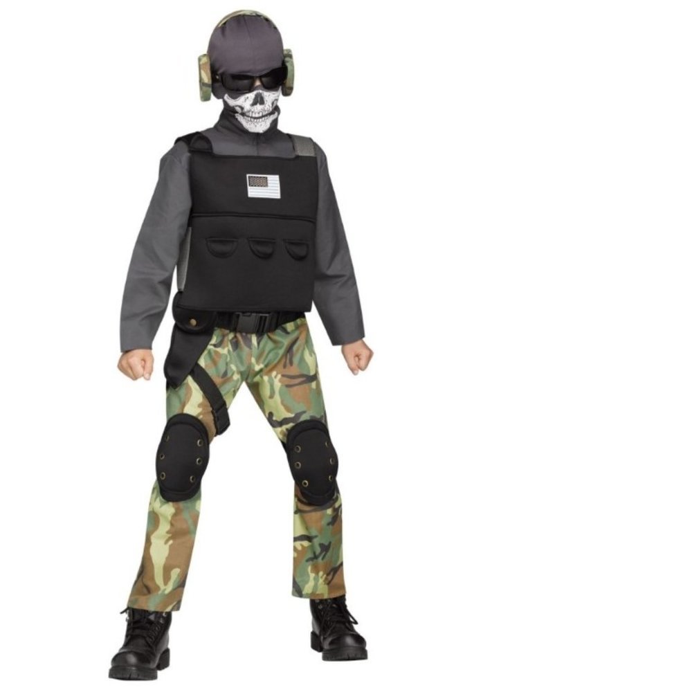 Skull Soldier Sniper Squadron Halloween Costume 4/6 Jumpsuit Boys 9 Piece Set